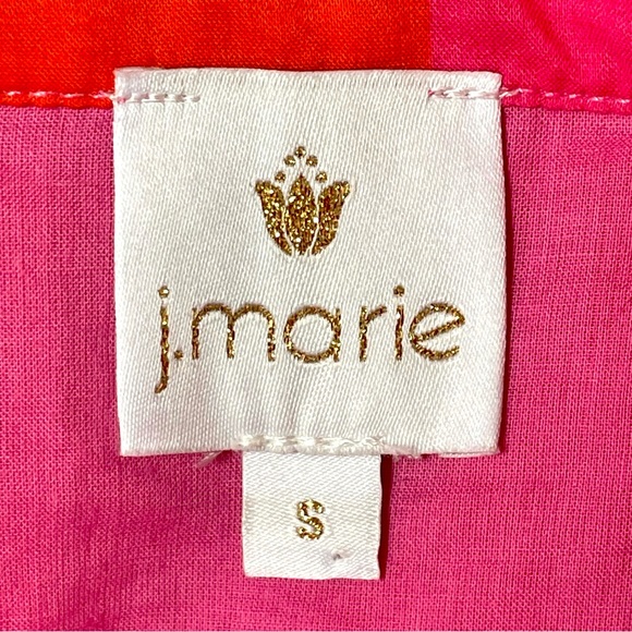 J.Marie Puffed Sleeve Belted Shirt Dress The Rae Pink Orange Stripes Size S - Picture 9 of 11